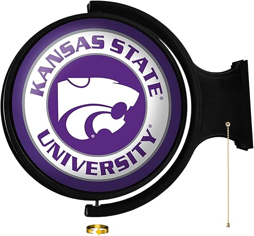 The Fan Brands NCAA Kansas State Wildcats White - Cartel de pared iluminado redondo original giratorio - Decoración de pared de fútbol, baloncesto y