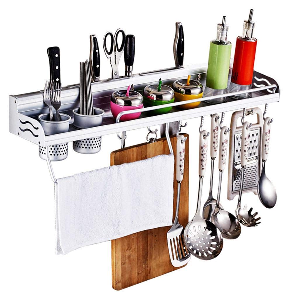 FOONEE Kitchen Wall Pot Rack, Punch-free Multi-function Storage Kitchen Utensil Rack, Aluminum Wall Hanging Shelf Cookware Organizer Wall Mounted Pot Pan Rack, Cutlery Cooking Knife Mugs Holder