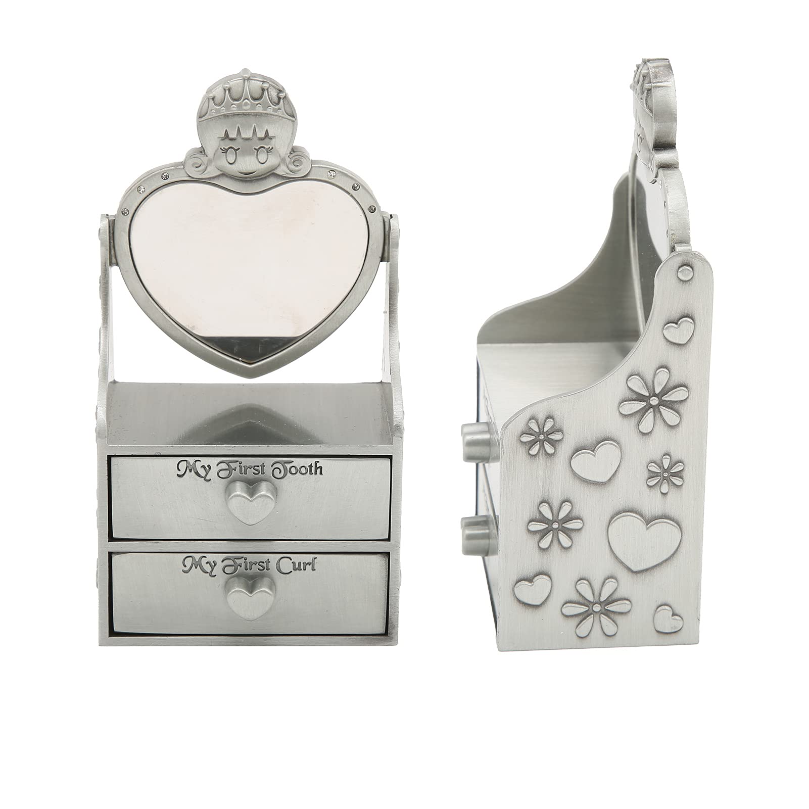 Caja de recuerdos para bebé, regalos de hada de los dientes para niñas y niños, lindo diseño de carruaje de calabaza con dos cajones y caballo, aleación de zinc plateada, caja de (Color de estaño