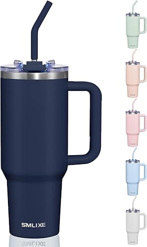 COKTIK - Vaso de 40 onzas con asa y tapa con popote, taza de café de viaje con aislamiento al vacío, taza aislada de acero inoxidable para bebidas,