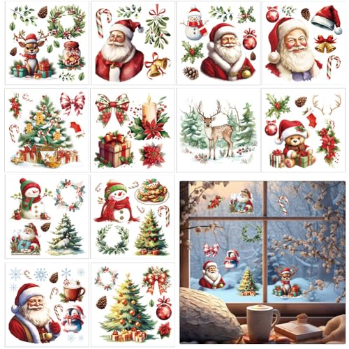 BEUNITONE 12pcs Santa Claus Style Rub on Transfers for Crafts and Furniture Christmas Theme Transfer Stickers for Wood Furniture Glass Porcelain Fabric 5.51 x 5.51 inches DIY Home Decor Craft Supplies
