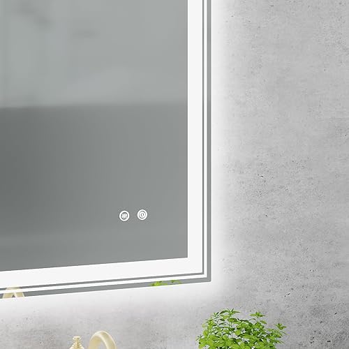 Miniatura 8 de 36×28 inch LED-Lit Bathroom Mirror, Wall Mounted Anti-Fog Memory Adjustable Brightness Front and Back Light Rectangular Vanity Mirror
