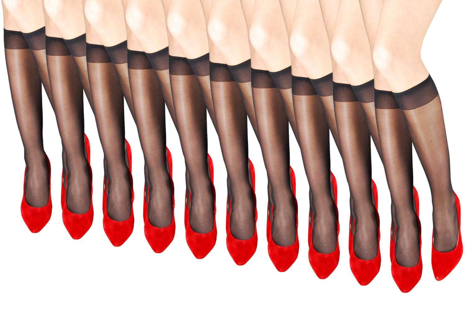 Aurellie Women's Black Sheer Knee High Pop Socks 20 Denier 10 Pairs
