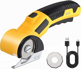 FIVAVA Cortador de cartón, tijeras eléctricas, 4 V, inalámbrico, cortador universal, cortador giratorio para cartón, tela, alfombra, cuero, fieltro, plástico, con 2 cuchillas, unidad de iluminación