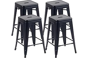 YOUNIKE 4-Piece Matte Black Metal Barstools for Indoor-Outdoor Use