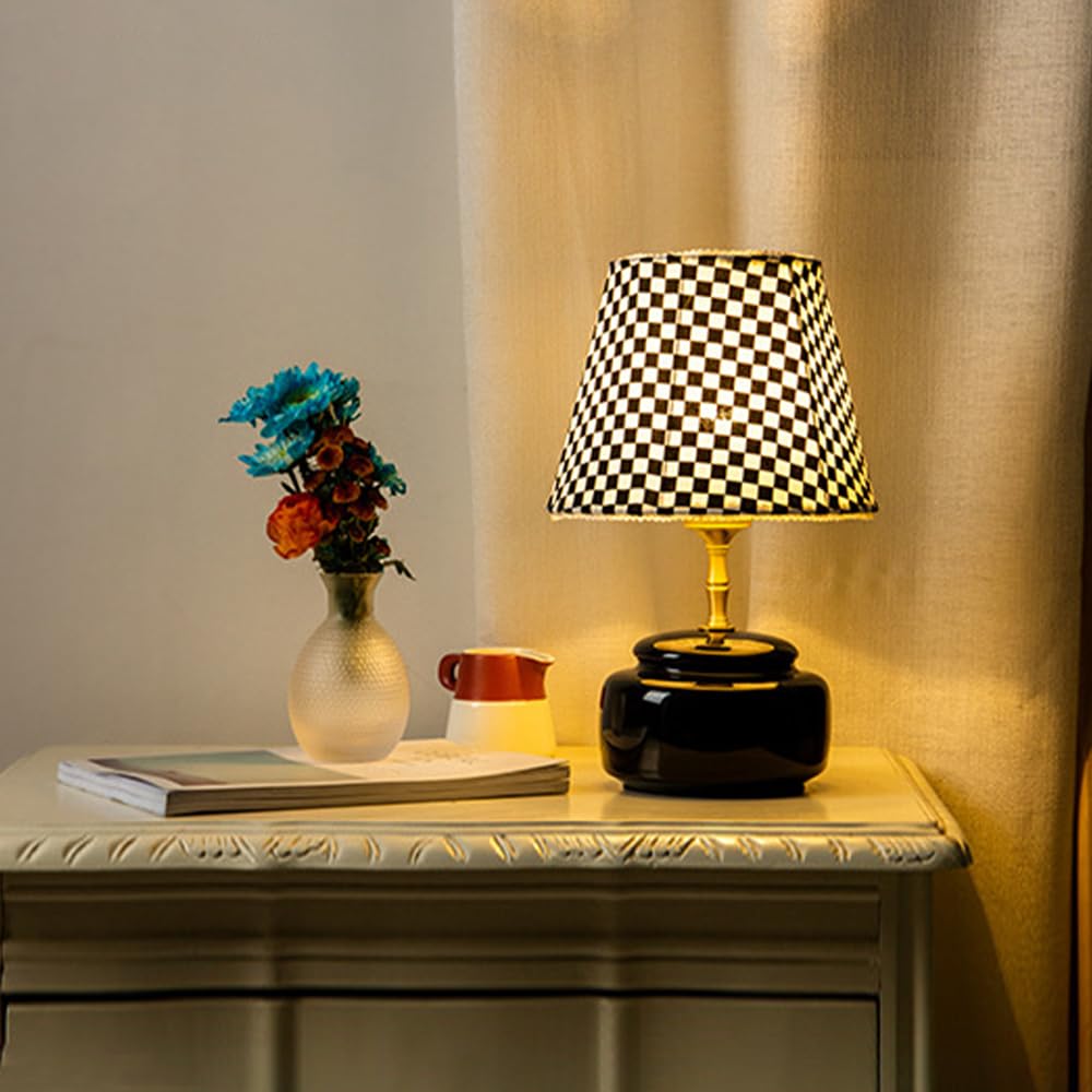 Lampka nocna Czarna ceramiczna lampa stołowa Mała, tkanina Nocna szafka nocna Lampka na biurko Lampka nocna do sypialni Salon Biuro Hotel Restauracja Wystrój Oprawy oświetleniowe