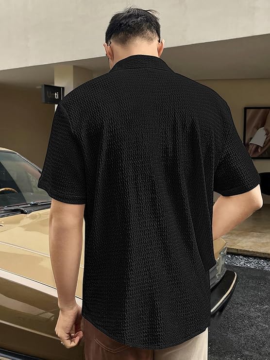 Image of GRECIILOOKS Men's Polycotton Shirt |Stylish Casual Regular Fit Shirts | Textured Half Sleeve | Slim Fit | Business & Meeting Ready (Available in Plus Size)