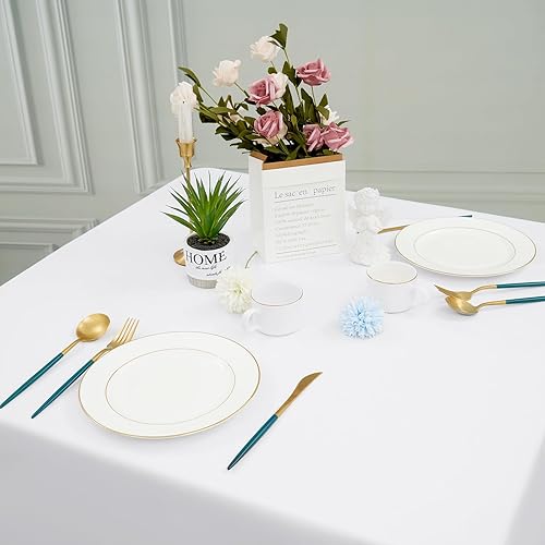 Miniatura 329 de Paquete de 4 manteles redondos blancos de 120 pulgadas – Mantel circular de poliéster para mesa redonda, resistente a las manchas y a las arrugas