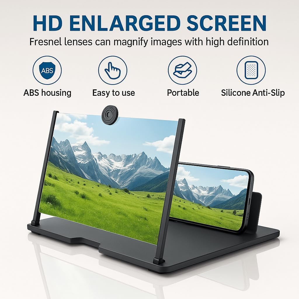 Screen Magnifier for Cell Phone, The high-Definition Large-Screen viewer with a Foldable Stand Provides Eye Protection for Movies and Games. (Red, 16 inch)