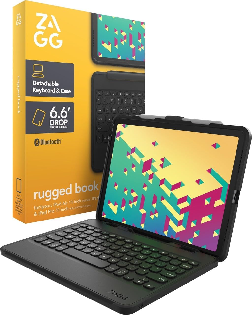 ZAGG Rugged Book Detachable Case and Magnetic-Hinged Keyboard for iPad Air 11" (M5)/ (M4)/ (M3)/ (M2) / iPad 10.9" (air 4th gen)/ 11" (1st & 2nd Gen), Bluetooth Pairing, Backlit Keyboard, Black