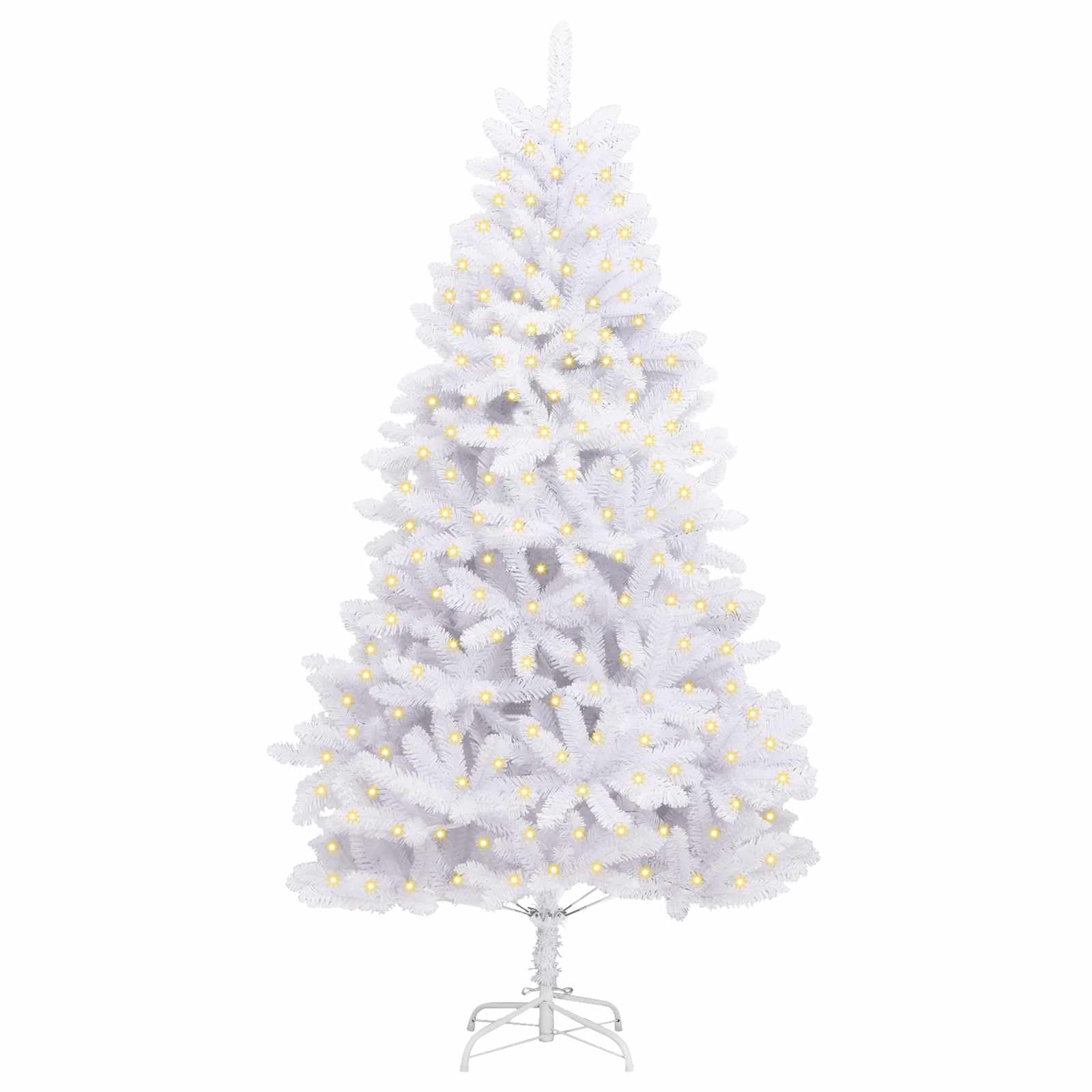 Künstlicher Weihnachtsbaum Weiß 180 cm PVC und Metall, 300 LED Lichterkette USB, lebensechte Spitzen, stabile Struktur für Wohnzimmer, Familie und geschützten Außenbereich