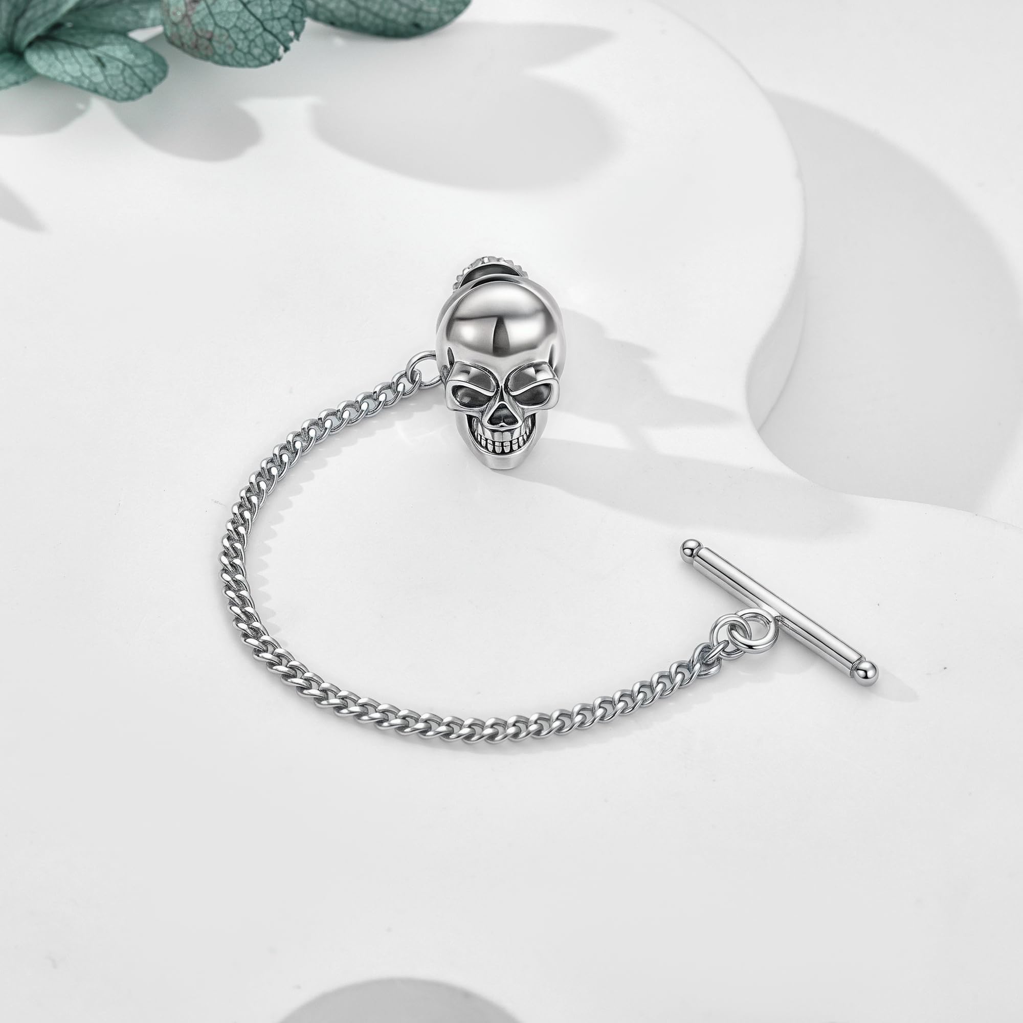 Fermacravatta a forma di teschio, in argento Sterling, punk, teschio, accessori per cravatta.