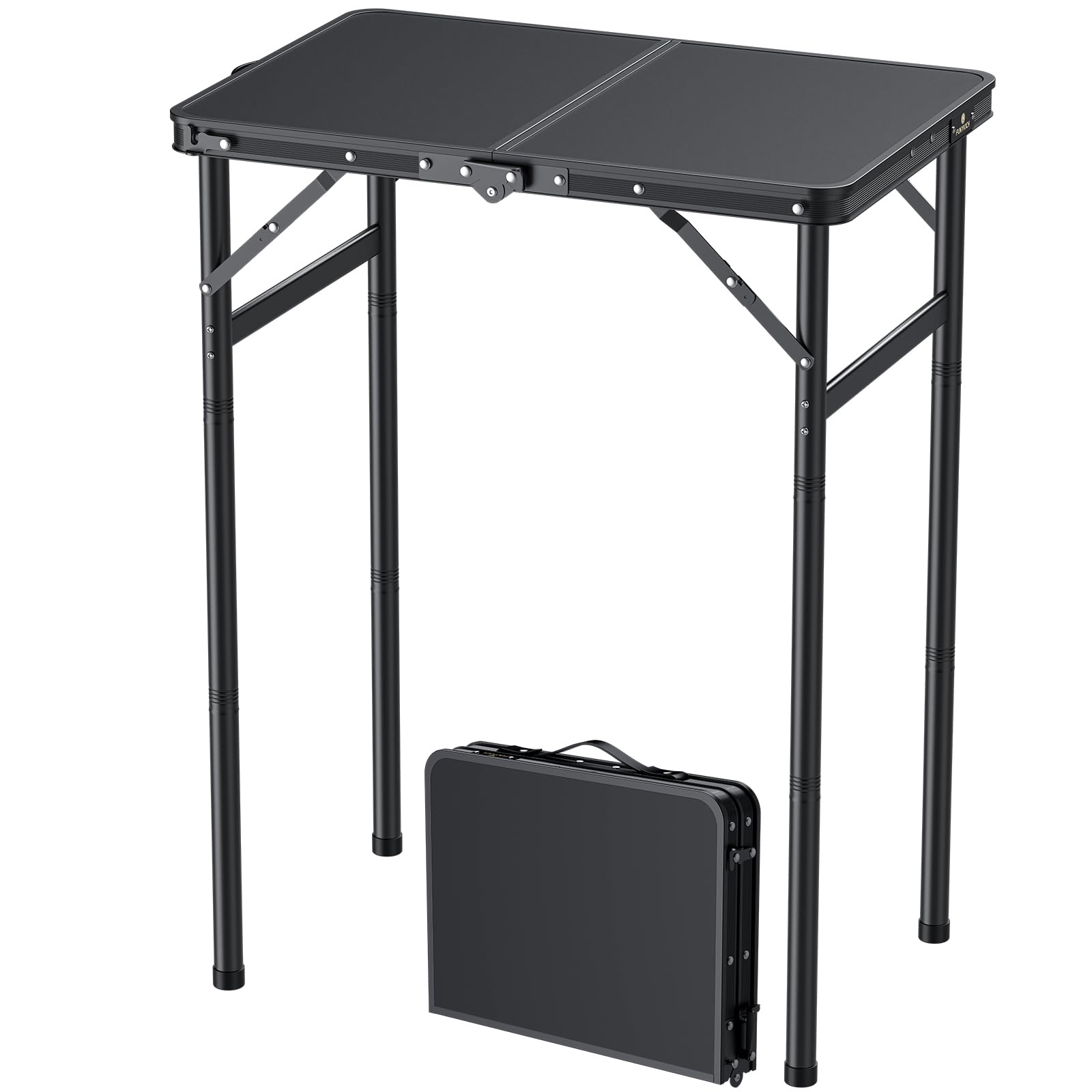 FUNYKICH Mesa Plegable Camping con Rosca 60x40cm 3 Alturas Ajustables (27/51/75cm), Mesa Plegable Portátil Aluminio, Panel de MDF, Ligera y Duradera,Bolsa de Almacenamiento, para Camping,Pesca,Hogar