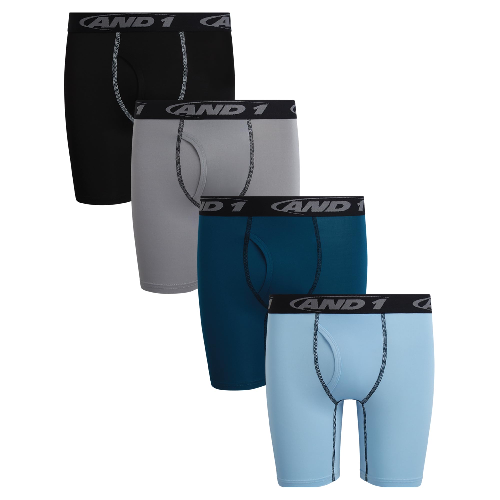 AND1 Boys Boxer Briefs - 4 Pack Performance Long Leg Boys Underwear Boxers with Functional Fly Pouch 6