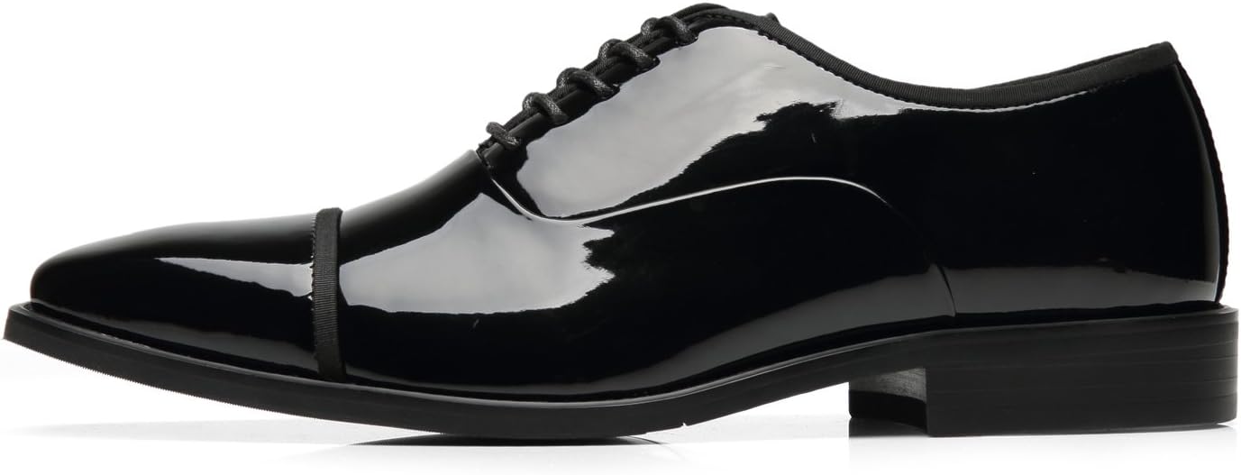 Tuxedo Shoes Patent Leather Wedding Shoes for Men Cap Toe Lace up Formal Business Oxford Shoes - Image 2
