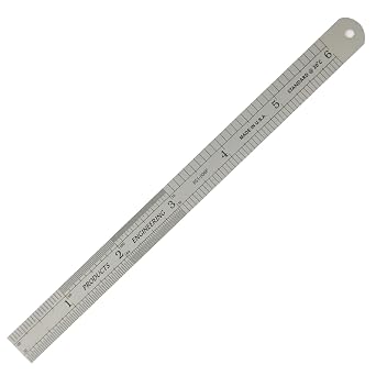 PEC Tools 6/150mm Steel Rule, Flexible Metal Ruler English/Metric 9-in-1 Graduation 1/16",1/32",1/64",1/10",1/20",1/50",1/100",1.0mm,0.5mm Satin Chrome Finish, Made in USA