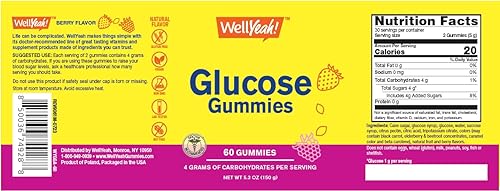 Miniatura 5 de WellYeah Gomitas de glucosa, 0.14 oz de carbohidratos, sabores de origen natural, gomita masticable para hombres y mujeres, sin OMG, sin gluten, 60
