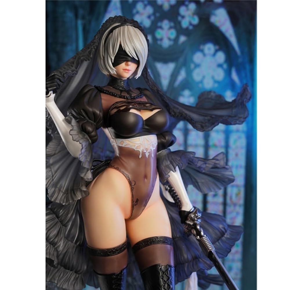 Zhongkaihua Automata 2B Figura d'Azione con Testa Intercambiabile e Spada Rimovibile Statua 32cm Yorha 2B Figura in Abito da Sposa Nero Edizione PVC Ornamenti