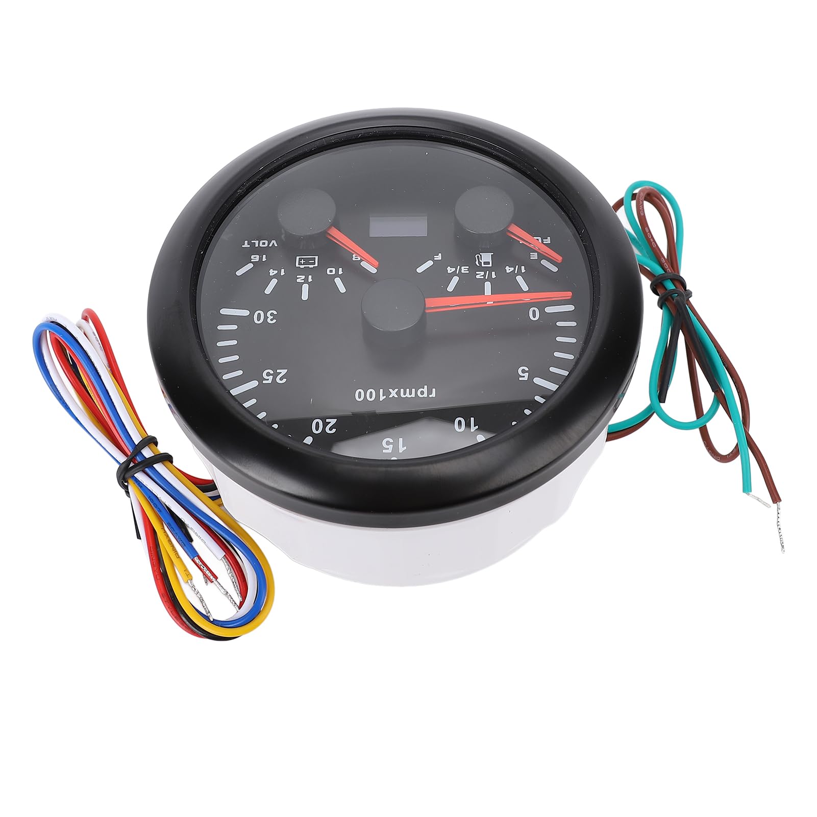 Tachometro Marino 85 Mm, Calibro Voltmetro del Carburante 3 in 1 con la Retroilluminazione di 7 Colori per la Barca per per Auto per Camion, Adatto Alla (Black Dial Black