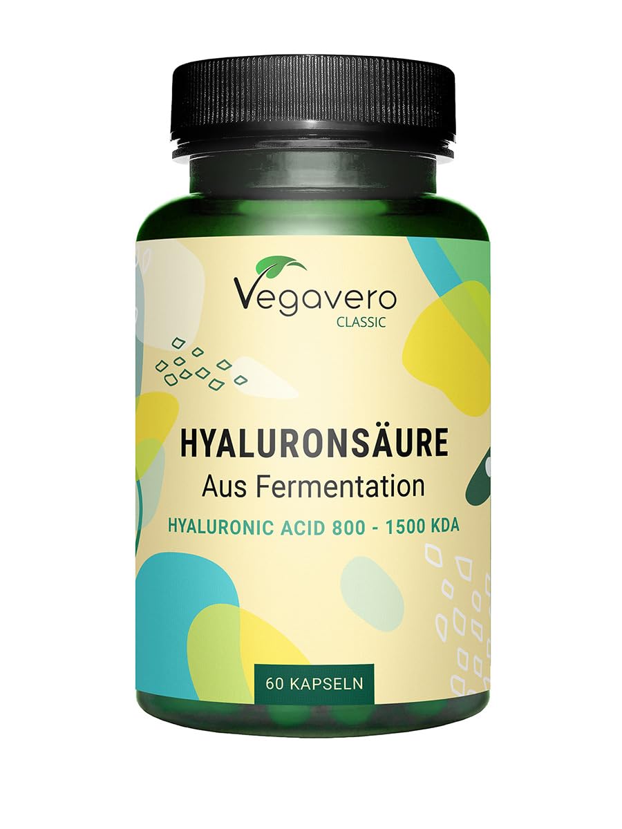 Ácido Hialurónico Puro Vegavero® | La Dosis más Alta: 600 mg | Libre de Aditivos & Vegano | 60 Cápsulas | Natural de Fermentación | 800-1500 kDa | Hidratante facial + Articulaciones…