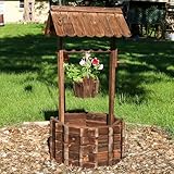 Sunnydaze 45” H Wooden Garden Wishing Well for Outside - Decorative Wishing Well Planter Cover with Hanging Flower Bucket