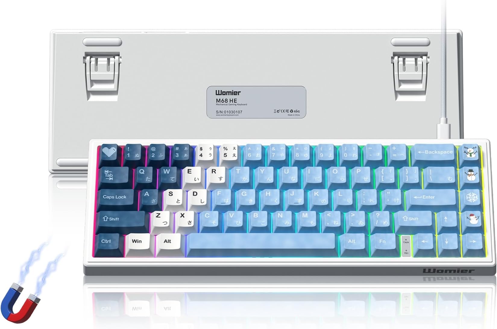 Womier M68 HE V2 Rapid Trigger Keyboard 60% Percent, Hall Effect Snow and Ice Gaming Keyboard, Wired RGB Custom Mechanical Key Board with Magnetic Switch, PBT Keycaps for Mac/Win (Blue/White)