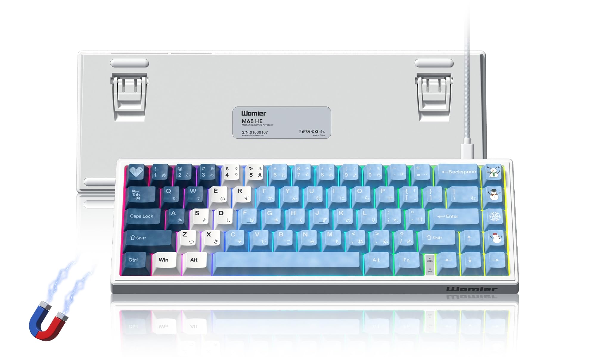 Womier M68 HE V2 Rapid Trigger Keyboard 60% Percent, Hall Effect Snow and Ice Gaming Keyboard, Wired RGB Custom Mechanical Key Board with Magnetic Switch, PBT Keycaps for Mac/Win (Blue/White)