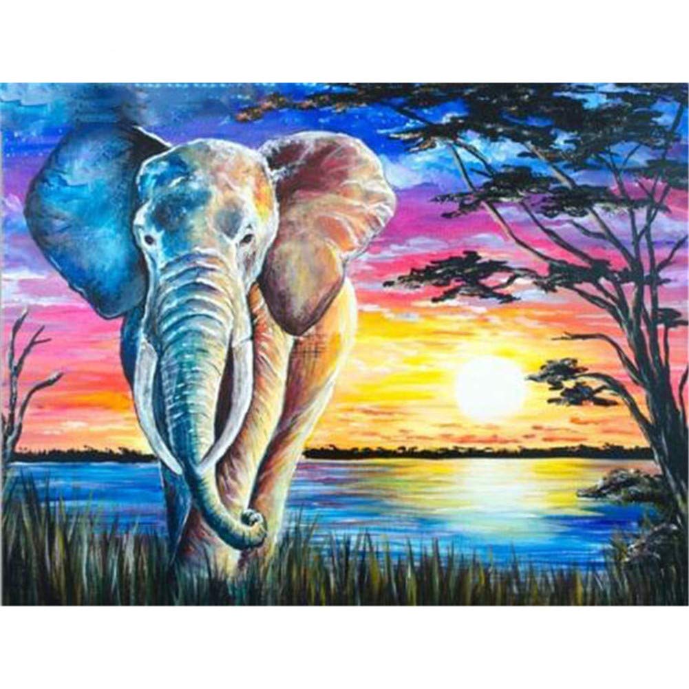 Peinture diamant broderie 5D éléphant au coucher du soleil 80x100cm