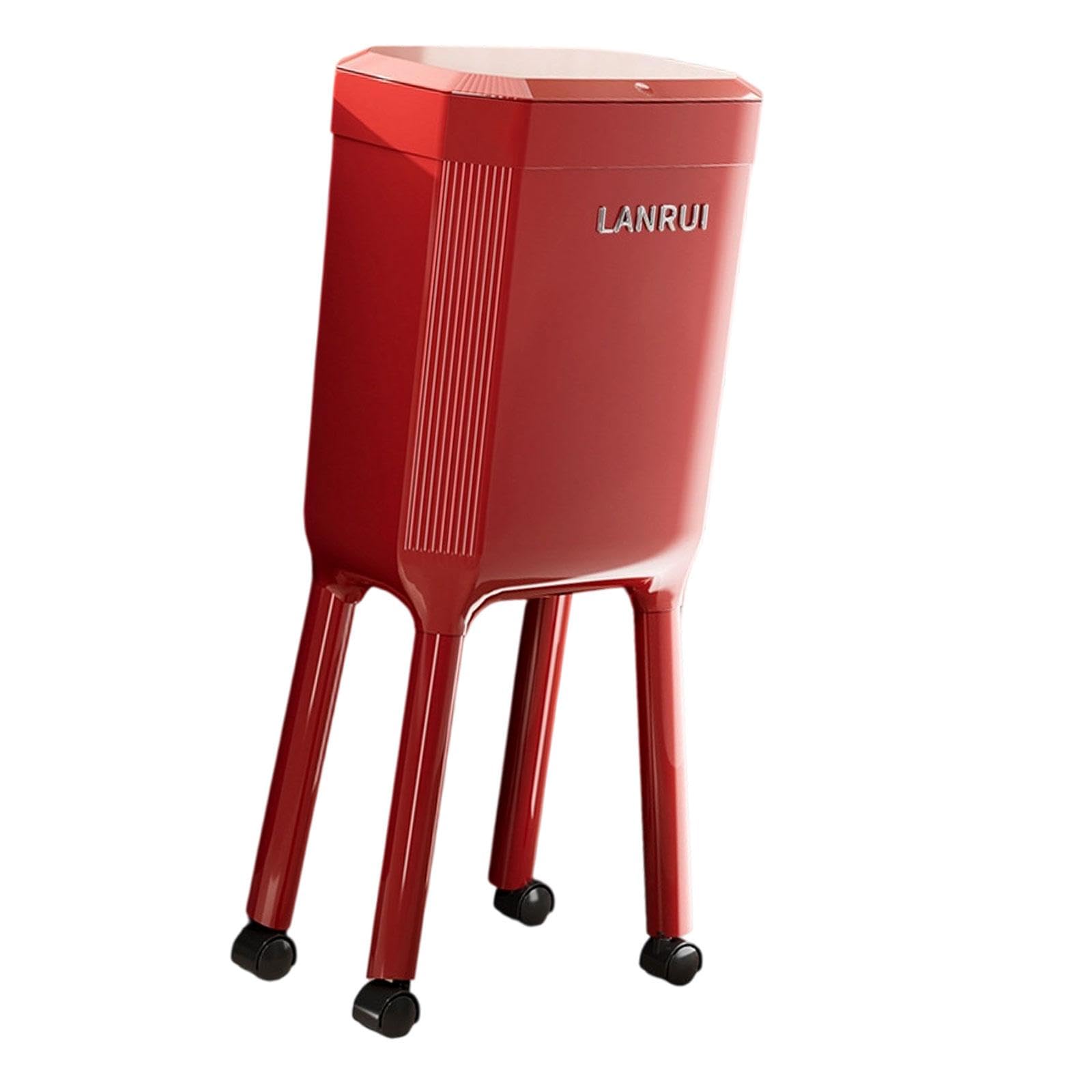 Pattumiera a Pressione con Ruote, Secchio per Carta straccia, pattumiera Versatile, Cestino Minimalista per Bagno e Camera da Letto, Rosso