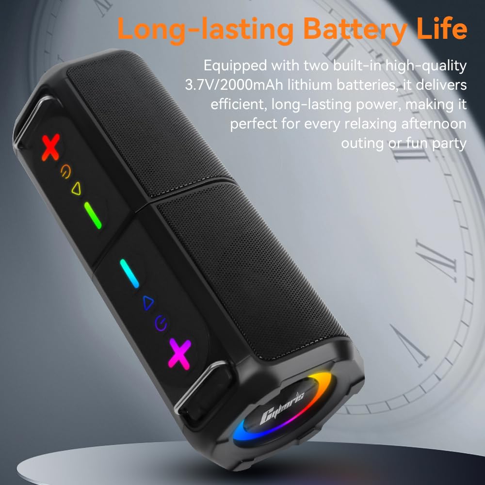 CYBORIS Altoparlante Bluetooth 2 in 1, suono stereo da 30 W, luce RGB, impermeabile, 24 ore di autonomia, Bluetooth 5.4, portatile, per attività all'aperto, viaggi e sport