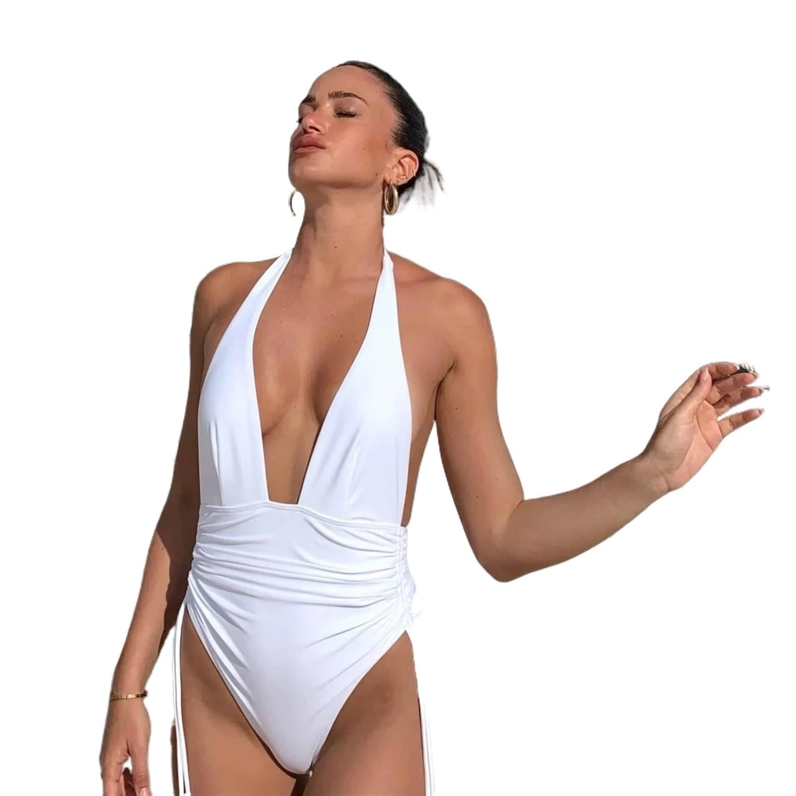 Trajes de una pieza Traje de baño mujer cintura alta una pieza traje sexy con cuello en V halter cordón bikinis conjuntos ropa playa