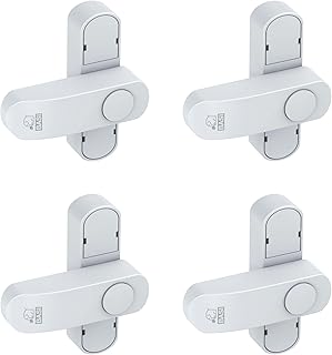 BASI | Fenstersicherung 4er Set | Weiß Braun | Zusatzsicherung für einflügelige Fenster Fenstertüren | verriegelbar mit Druckknopf | Schwenkriegel | Einbruchschutz | Farbe Weiß | 4 Stück
