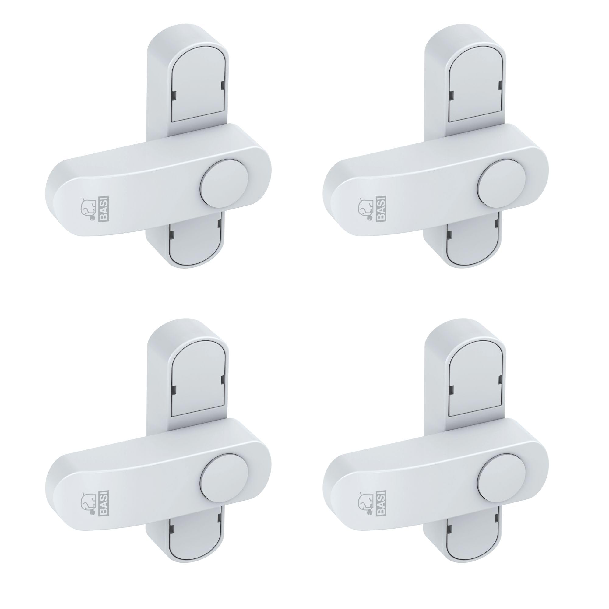 BASI Juego de 4 cierres para ventanas, color blanco y marrón, seguridad adicional para ventanas de una sola hoja, cierre con botón de presión, pestillo giratorio, protección antirrobo, color blanco, 4
