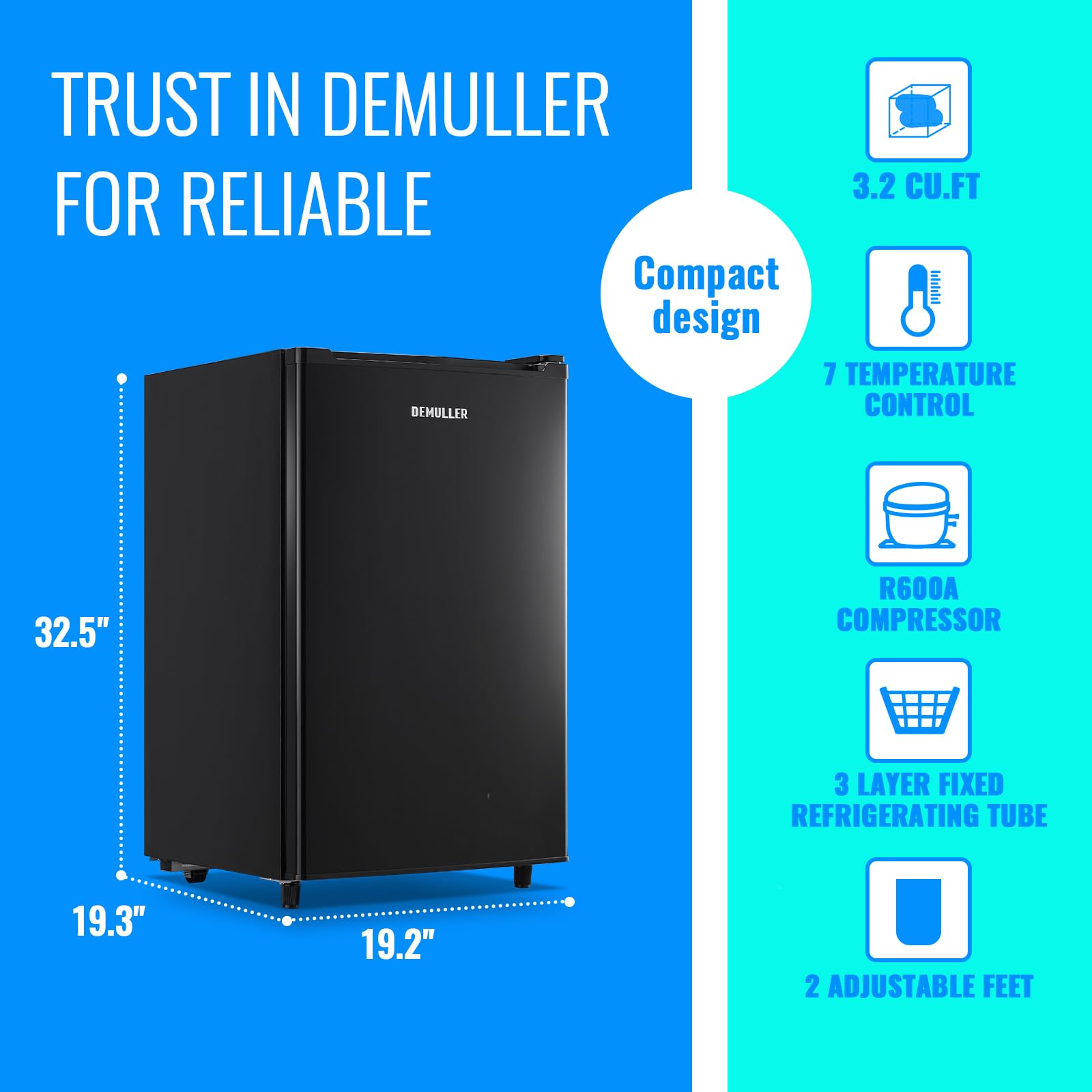 Demuller 3.2 Cu.Ft Upright Freezer With 7 Adjustable Thermostat Stand-Up Single Door Compact Freezers With Rapid Cooling Technology For Home Kitchen Dorm Silver on Fridge.com - View 5