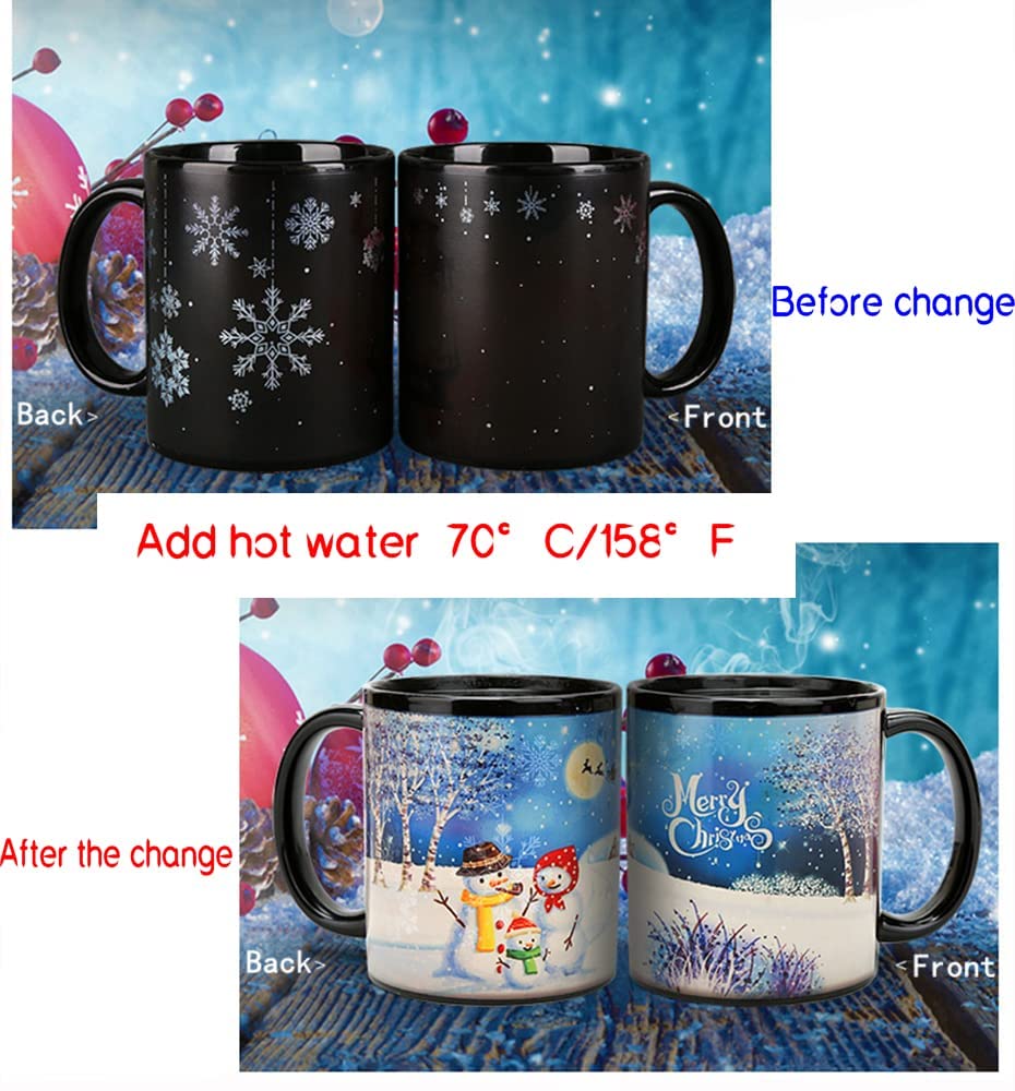 Taza de café de Navidad, taza mágica que cambia de calor, taza de café sensible al calor, con caja de regalo, tazas de Navidad para mujeres, hombres, niños, familia, amigos (muñeco de nieve azul B)