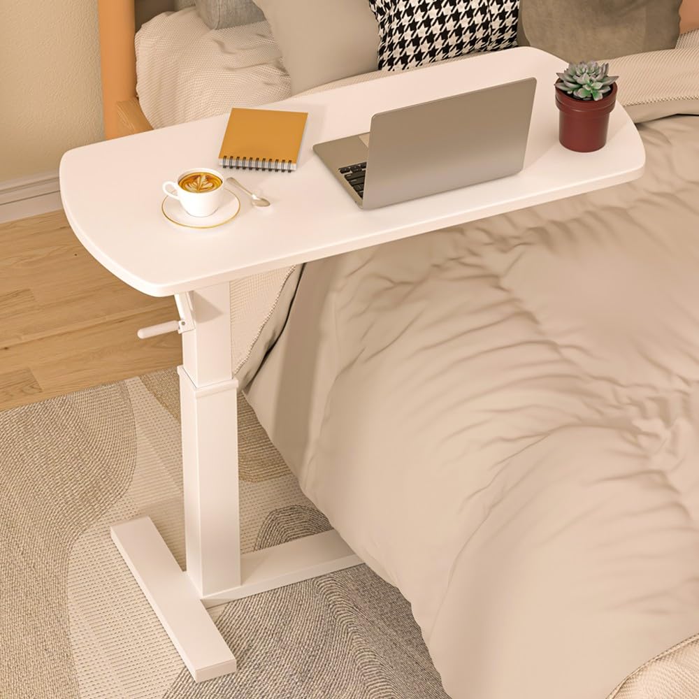 Mesita Auxiliar de Altura Regulable, mesita de Noche con Ruedas, Forma de C, de Madera y Metal, para salón, Dormitorio u Oficina, Capacidad de Carga de 50 kg, 80 x 40 x 65-95 cm.