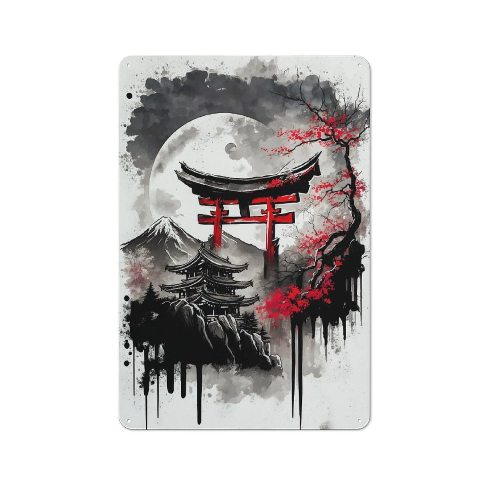 Junmoney Torii Gate And Japan Icon Retro Metal Sign 30X20cm For Garden Room Or Summerhouse, For Garden Room Decor Fans