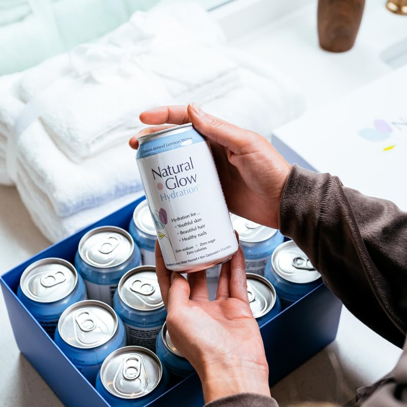 Miniatura 4 de Natural Glow Hydration Glycine Beauty - Agua de belleza, sabor a limón sin azúcar, paquete de 12 latas de 12 onzas líquidas, electrolitos y