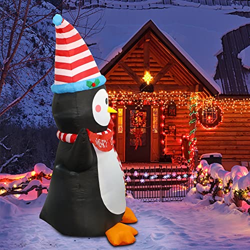 Glintoper Christmas Inflatable Decorations, 6Ft Inflatables Lighted Penguin Hold Merry Christmas Banner, Blow Up With Built In Led Lights, Indoor Outdoor Xmas Party Holiday Lawn Yard Garden Decor #TOP4