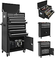 Sormols 13-Drawer Detachable Rolling Tool Chest - 2-in-1 Metal Toolbox with Wheels, Locks & Hooks for Garage Workshop, Black