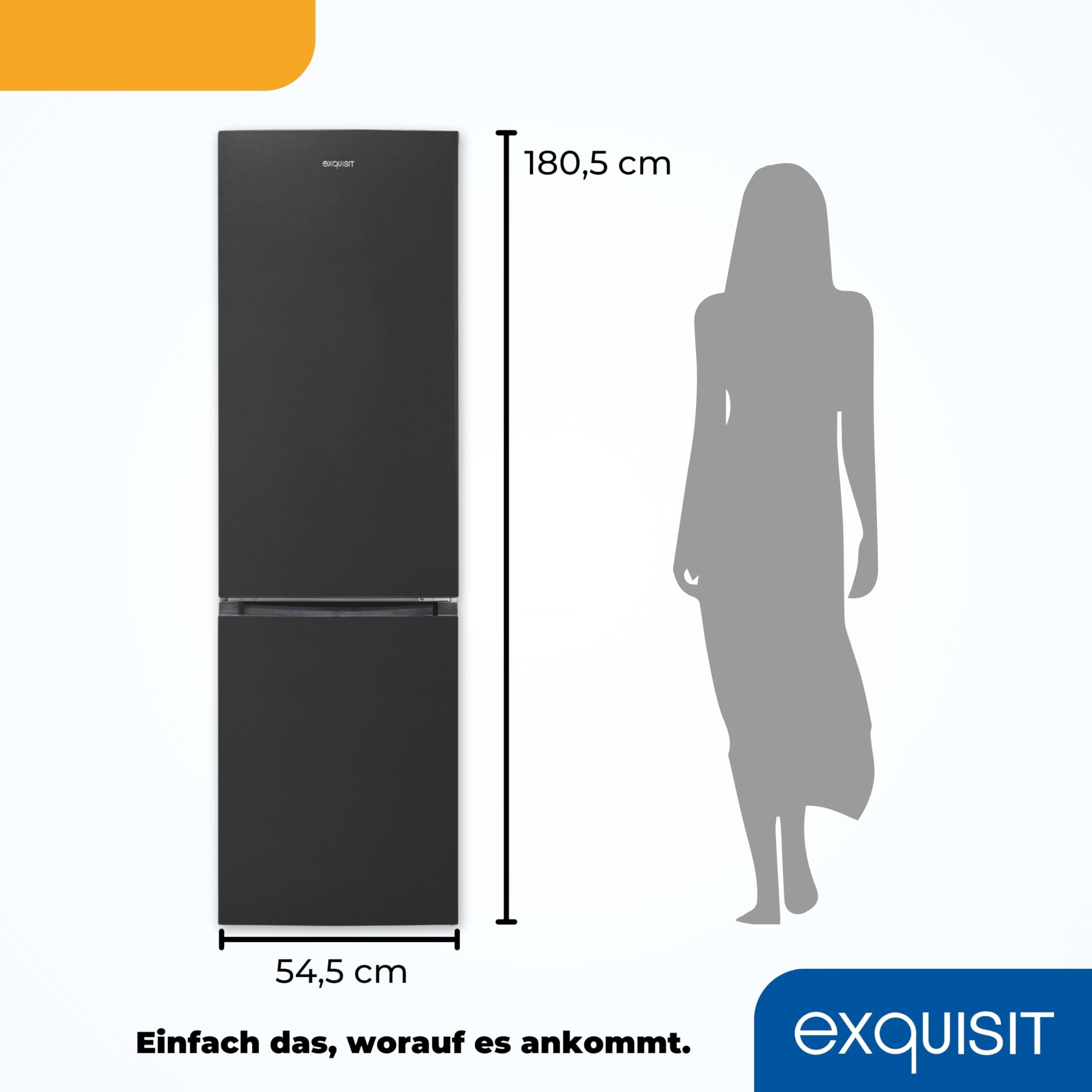 Exquisit Kühl-Gefrierkombination No-Frost Freistehend, 253 L | Energieklasse C, 141 kWh/Jahr – 39 dB leise – Türanschlag wechselbar – Edelstahloptik – LED