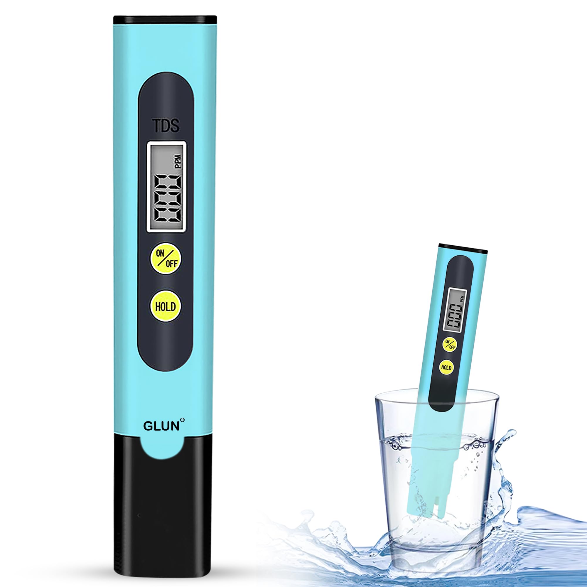 glun® digital tds water quality meter, teal colour portable water purity tester with lcd display for drinking water, ro, aquarium, pool & ec temperature testing
