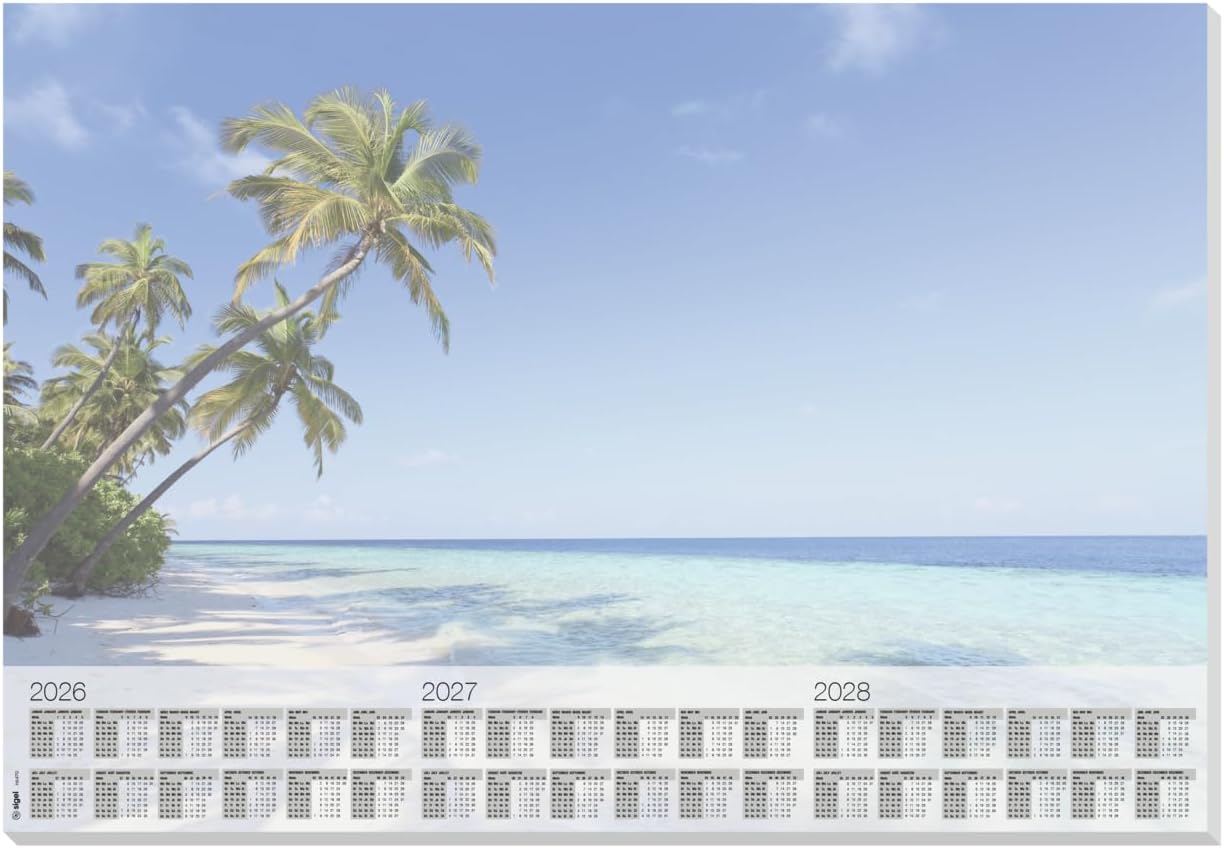 SIGEL H6470 Paper Desk Pad DIN A2, Calendar 2026-2028, 30 Sheets, Palm Tree Motif, Desk Mat Made of Sustainable Paper