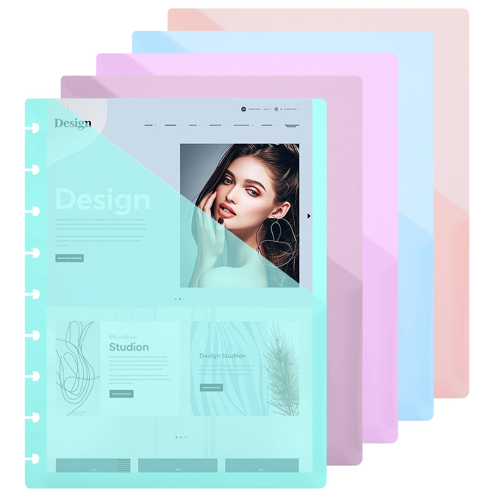 HJZHII 5Pcs Discbound Dividers with Pockets, 7x9.25 inch Discbound Notebook Dividers 9 Disc Bound Planner Inserts Pocket Plastic Index Dividers for