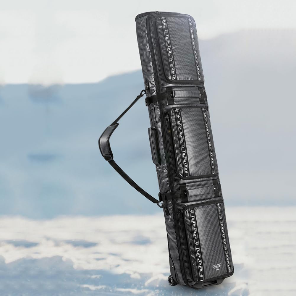 Sac de snowboard à roulettes rembourré imperméable pour skis simples ou doubles, pliable et extensible