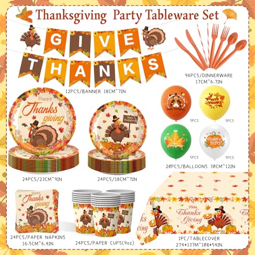 MEIWUTIE Thanksgiving Party Decorations, 214-Piece Tableware Set, Serves 24 - image 2