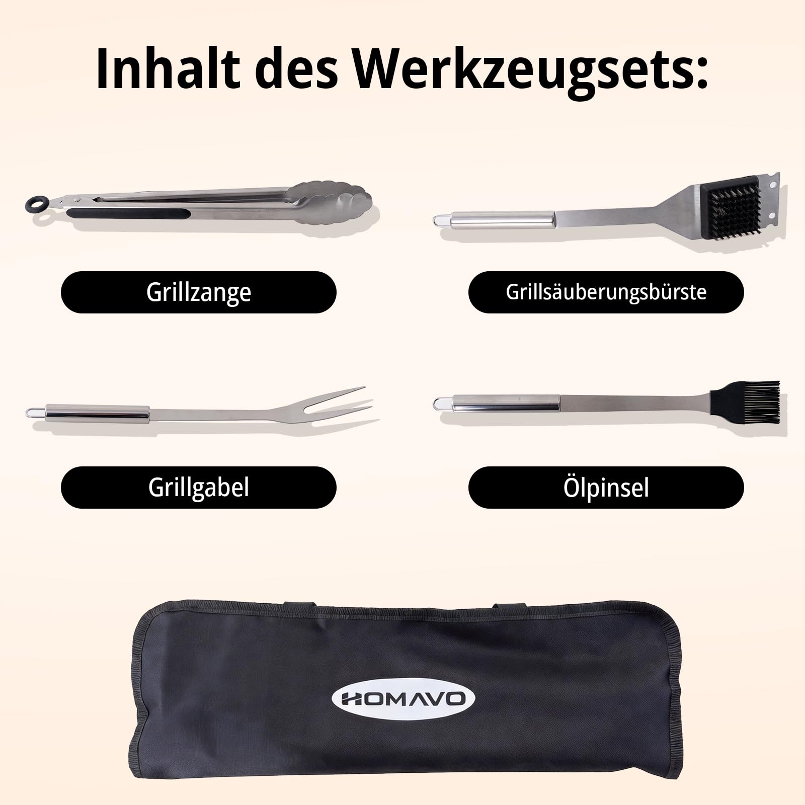 Holzkohlegrill tragbar mit Zubehörset, klappbarer Grill 38,15 x 20,95 cm, werkzeuglose Montage, 2-fach höhenverstellbar, ideal für Balkon Garten Camping