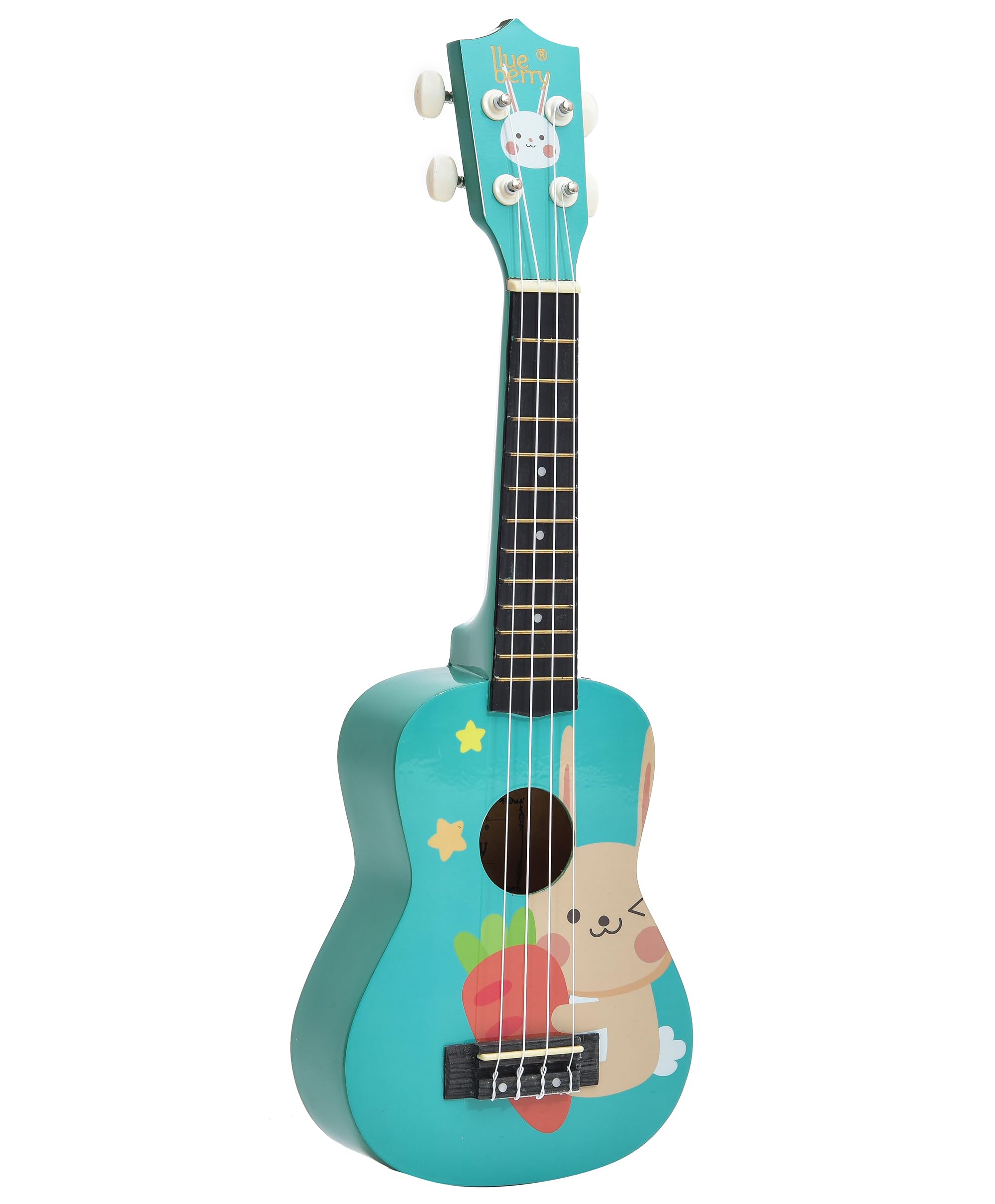 BLUEBERRY UK-42-BUNNY Soprano Ukulele Aquila String Body Sapele and Mahogany, Gloss Finish With 2 Picks - 21 Inch (Bright Teal) 2