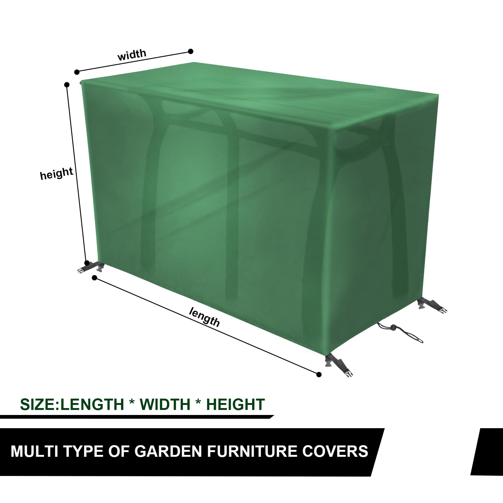 Copertura per mobili da esterno 200 x 160 x 100 cm, impermeabile, in tessuto Oxford 420D, antivento, protezione da giardino per divano in rattan, rettangolare, verde