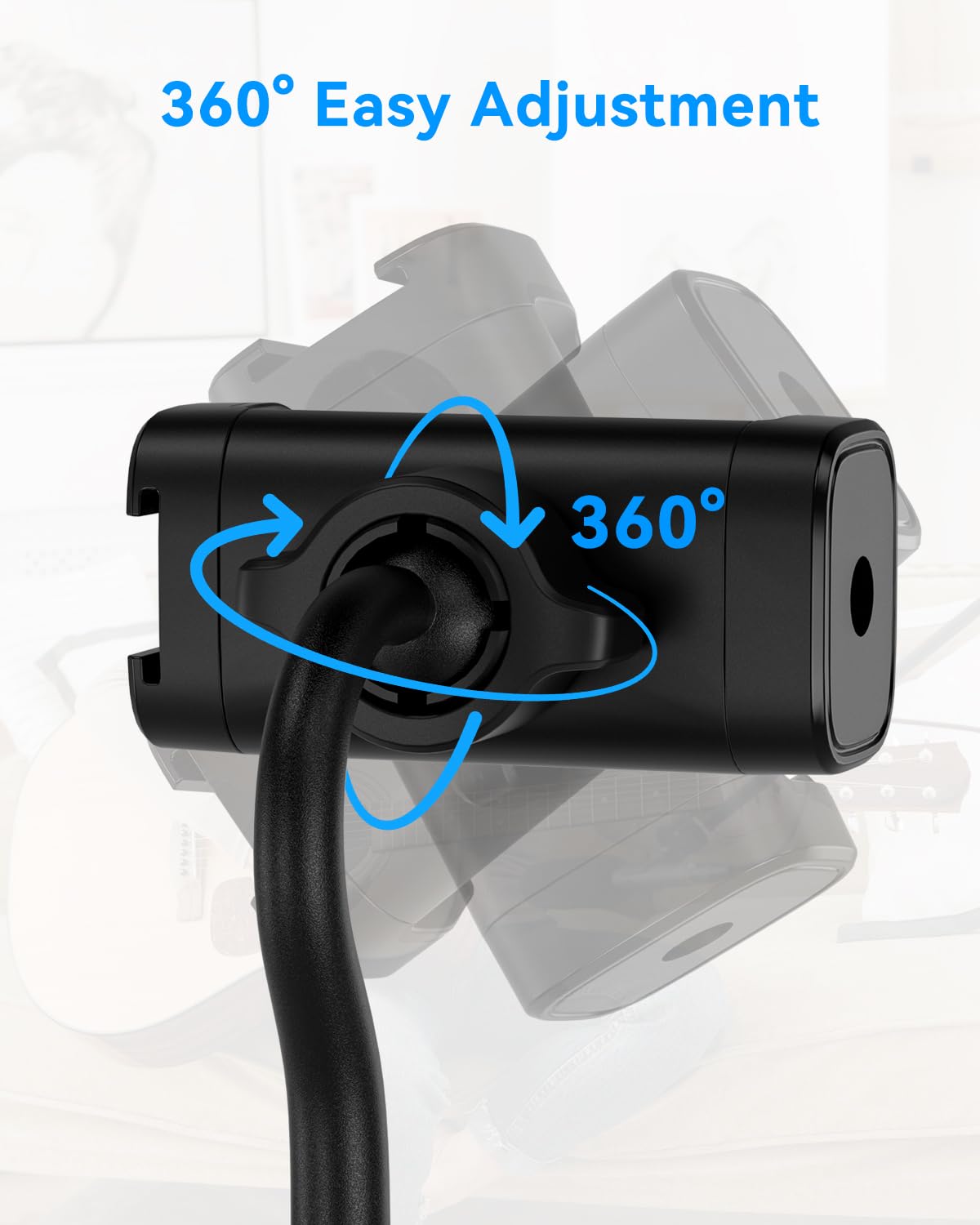 Support de Téléphone pour Guitare- Support Universel pour Smartphone pour Guitare, Basse, Ukulélé, Rotatif à 360° et Réglable, Idéal pour La Diffusion en Direct et l'enseignement en Ligne